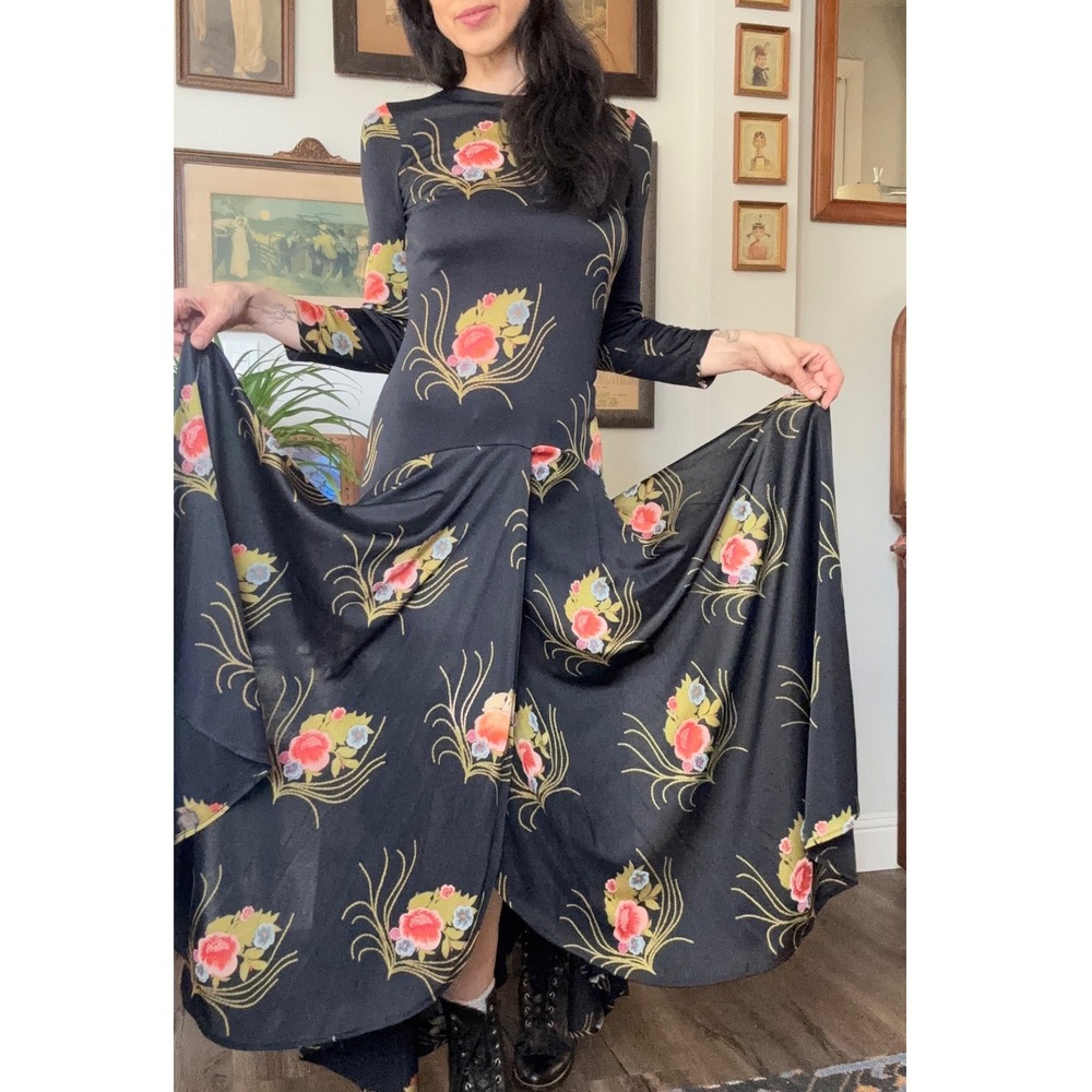 Vintage 70s Diane von Furstenberg Floral Maxi Dress made in Italy Deco Nouveau